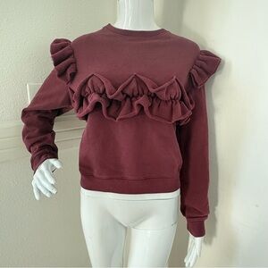 MSGM Italy Oversized Ruffled Top Sweater Maroon